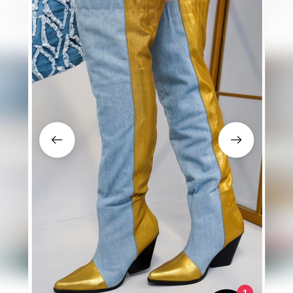 Cape Robbin Denim and Gold Over the Knee Boots